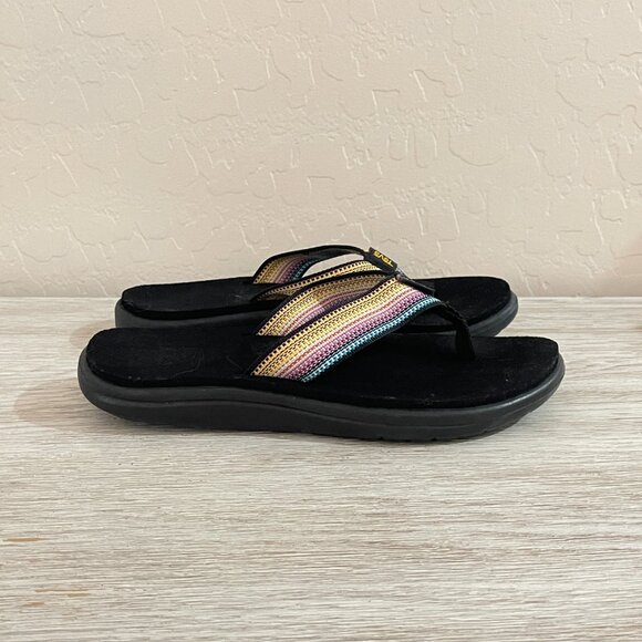 Teva 6 Flip Flop Sandals Voya Antiguous Black Multi Color Straps - Picture 6 of 12